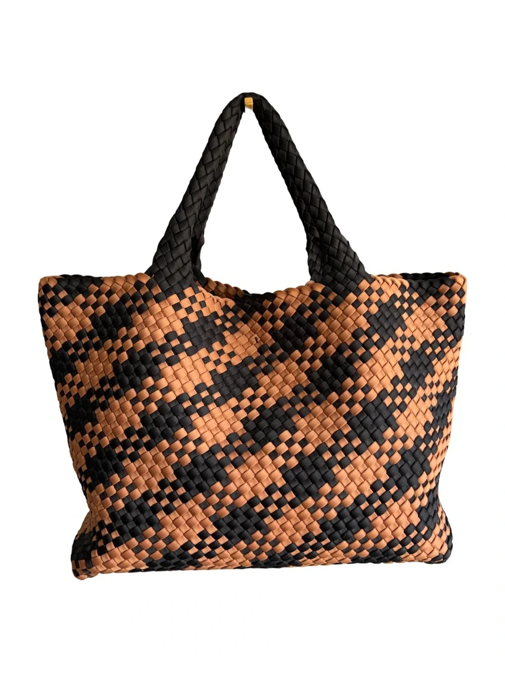 Antonio Melani Large Woven Neoprene Tote Bag w/Matching Wristlet Black & Camel